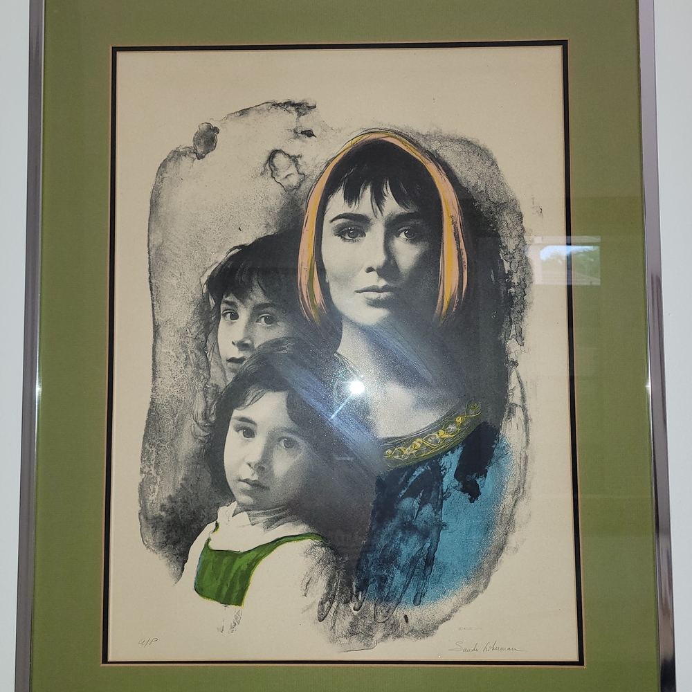 24hr Sale - Framed Portrait Wall Art - Green & Blue Accents